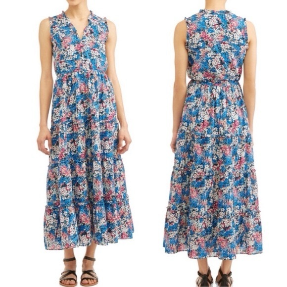 Textile Elizabeth and James Meg Blue Floral Maxi Dress Size XL - Picture 2 of 13